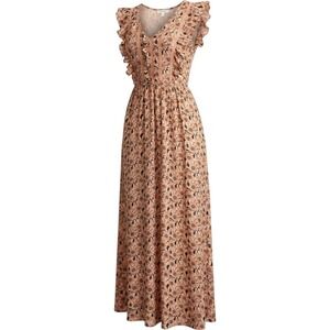 Womens Floral Dress Maxi XS Cottagecore Boho Romantic Countryside Ruffles
